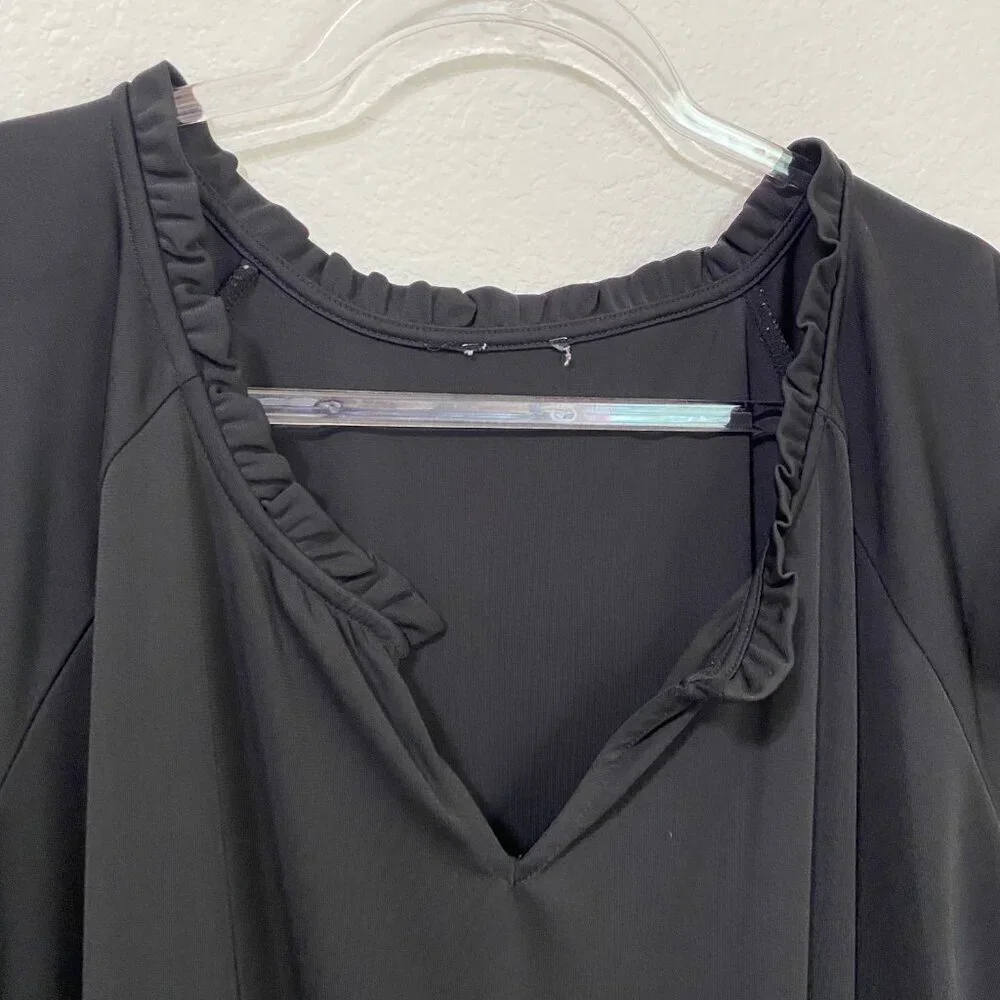 Talbots Black Short Sleeved V-Neck Midi Dress
